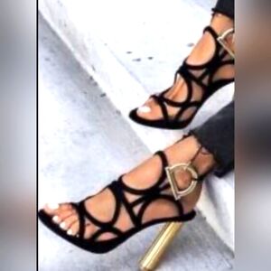Salvatore Ferragamo Black and Gold Heels